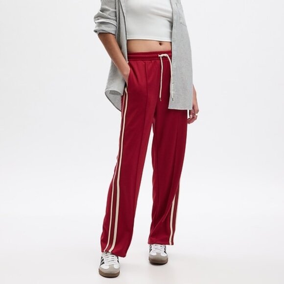 Gap High Rise Red Track Pants Side Stripe Viral Athleisure Athletic Drawstring M - Picture 1 of 10